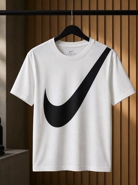 Nike men’s White Short-Sleeve Tee with Large Black Swoosh size L